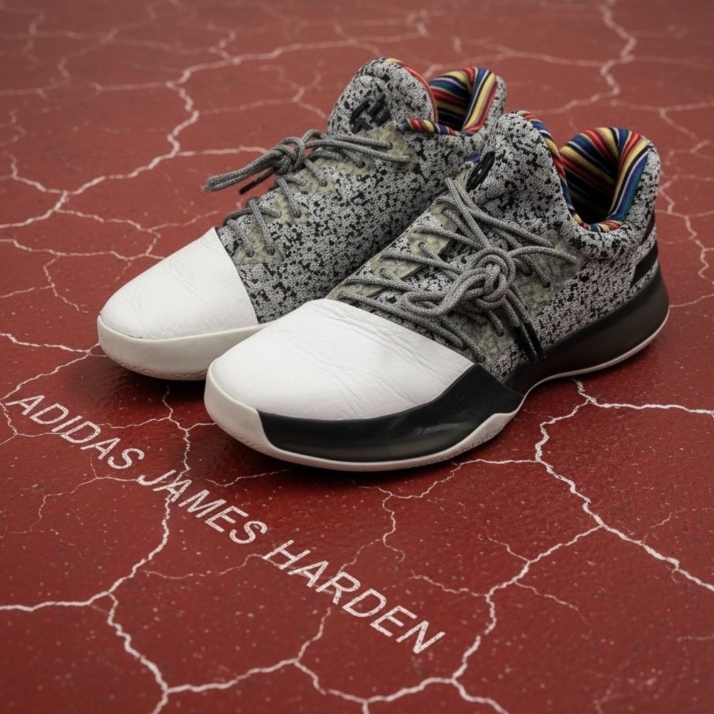 Adidas Harden Vol 1 Disruption White Black Multi BY3473 Mens 7.5 Basketball Shoe